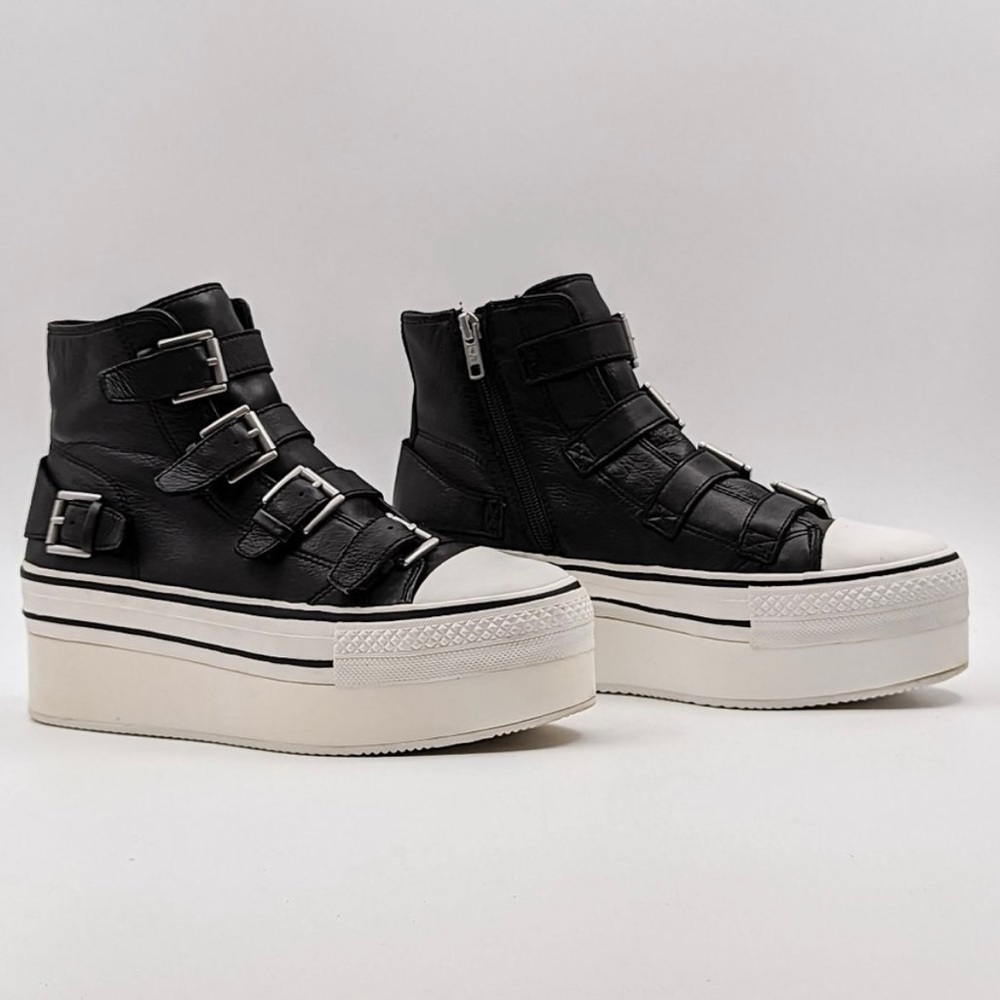 ⭐️ ASH Black Leather Buckle Platform Sneakers